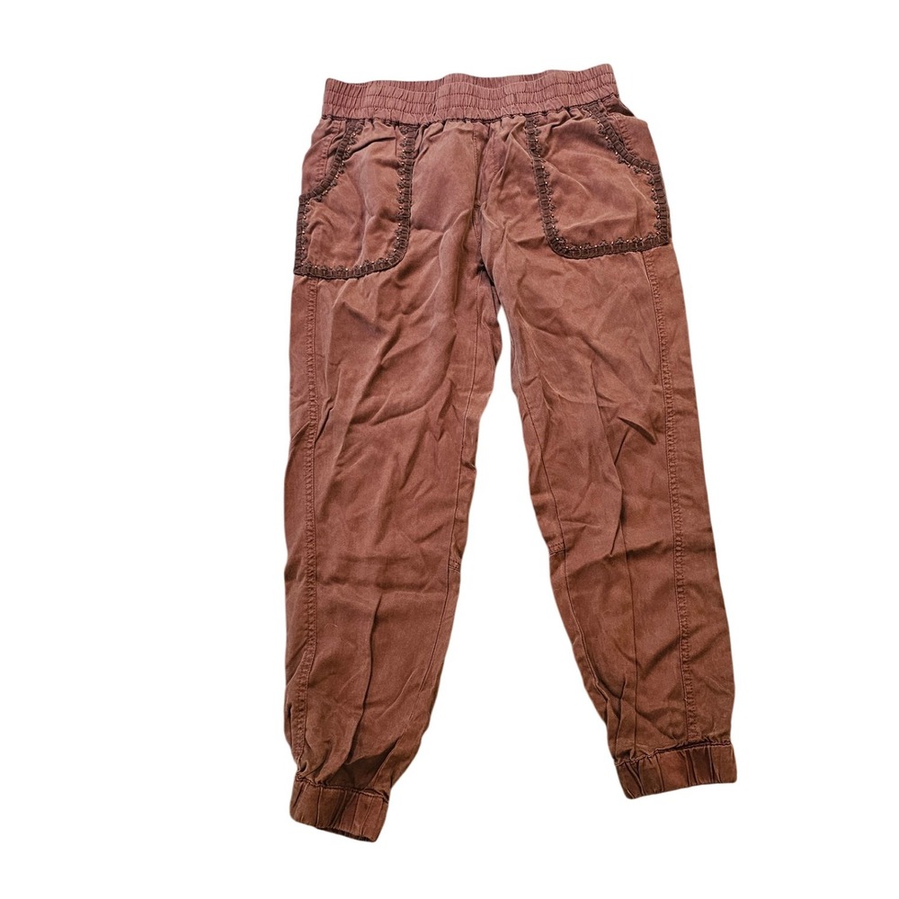 Hei Hei Joggers Pants Size S Brown Embroidered Pockets‎ Elastic Waist